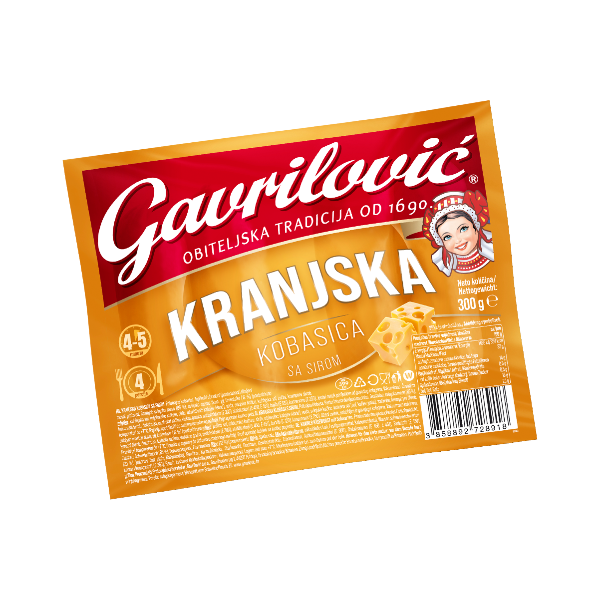 Kranjska kobasica sa sirom 300g